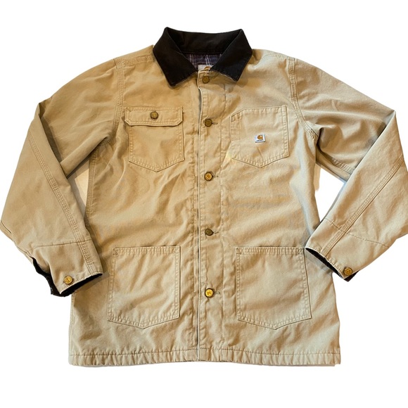 Carhartt Jackets & Blazers - Carhartt Flannel Lined Corduroy Collar Chore Barn Work Coat Womens S Small Tan
